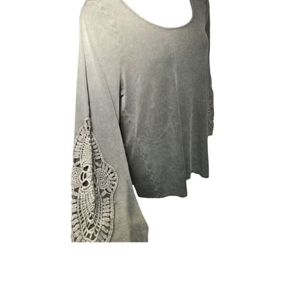 TORRID Plus Size Cotton Modal Green Ribbed Scoop Neck Crochet Long Sleeve Top 3X - Picture 4 of 14